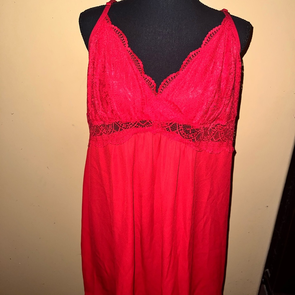 INC International Concepts Red Chemise with Lace Trim